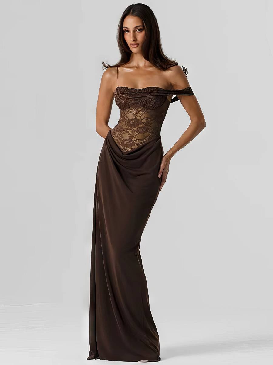 Robe Sirène Longue Asymétrique Dentelle Transparente