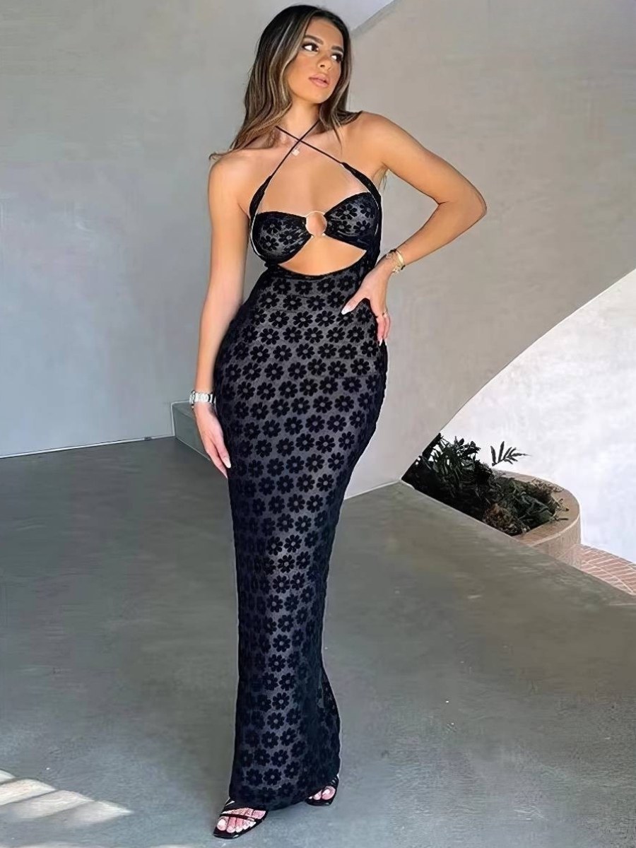 Robe Sirène Noire Ajourée Top Croisé Découpes Latérales