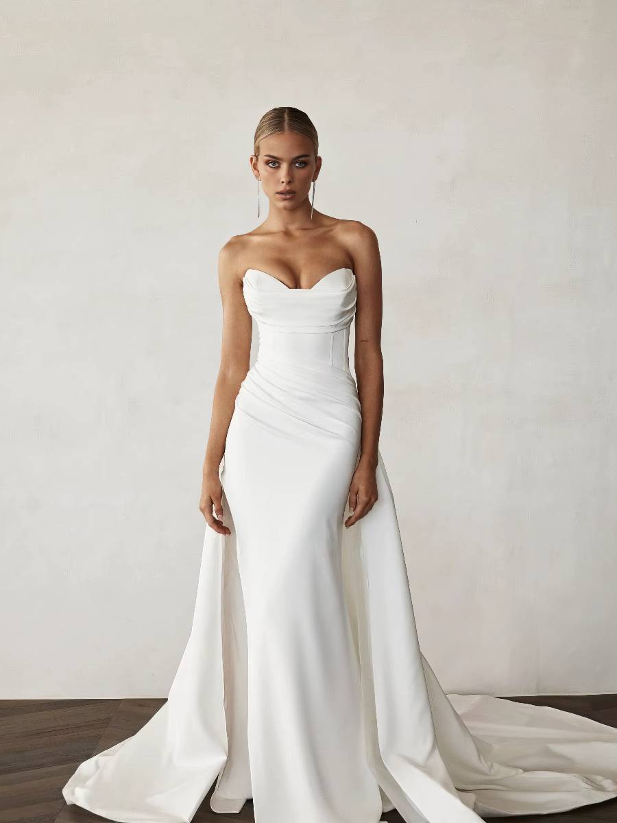 Robe De Mariée Sirène Blanche Bustier Drapé Robe De Mariée Sirène Blanche Bustier Drapé image 1