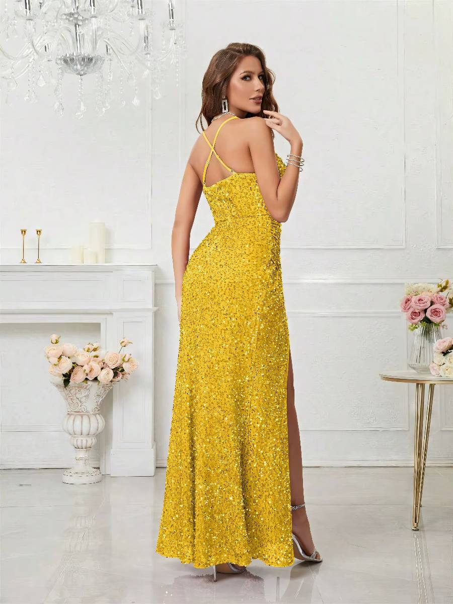 Robe Longue Pailletée Bretelles Fines Fente Haute Coupe Sirène Élégante Soirée Robe Longue Pailletée Bretelles Fines Fente Haute Coupe Sirène Élégante Soirée image 11