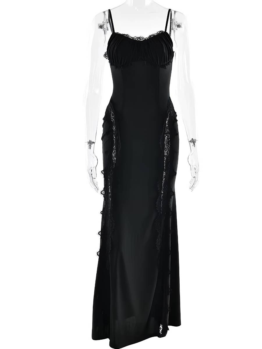 Robe Noire Sirène Dentelle Transparente Silhouette Sculptante Bretelles Fines Robe Noire Sirène Dentelle Transparente Silhouette Sculptante Bretelles Fines image 3