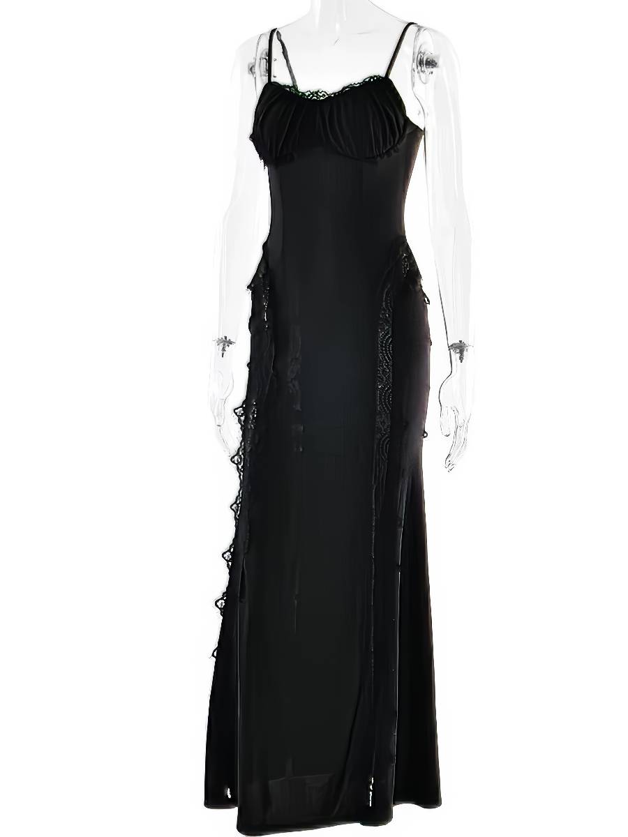 Robe Noire Sirène Dentelle Transparente Silhouette Sculptante Bretelles Fines Robe Noire Sirène Dentelle Transparente Silhouette Sculptante Bretelles Fines image 4