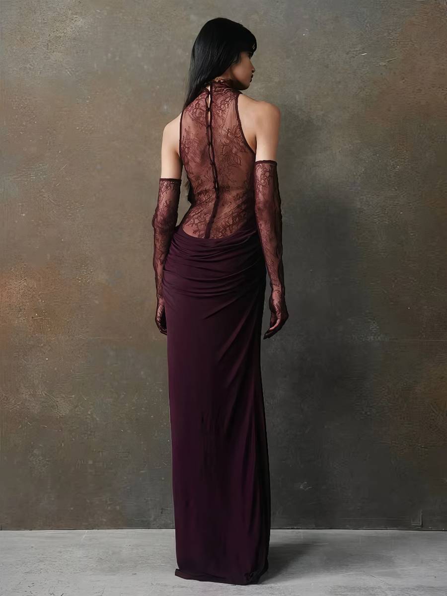 Robe Sirène Longue Dentelle Col Drapé Dos Nu Glamour Robe Sirène Longue Dentelle Col Drapé Dos Nu Glamour image 1