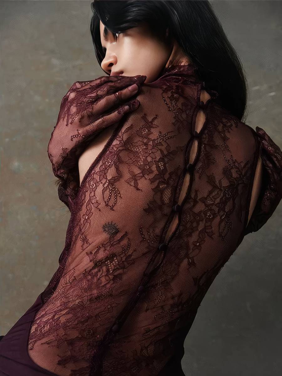 Robe Sirène Longue Dentelle Col Drapé Dos Nu Glamour Robe Sirène Longue Dentelle Col Drapé Dos Nu Glamour image 2