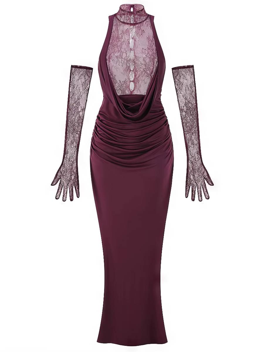 Robe Sirène Longue Dentelle Col Drapé Dos Nu Glamour Robe Sirène Longue Dentelle Col Drapé Dos Nu Glamour image 3