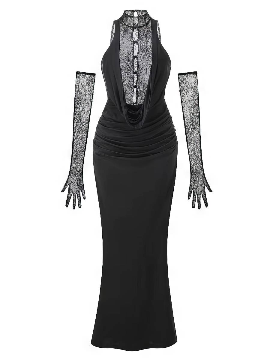 Robe Sirène Longue Dentelle Col Drapé Dos Nu Glamour Robe Sirène Longue Dentelle Col Drapé Dos Nu Glamour image 7
