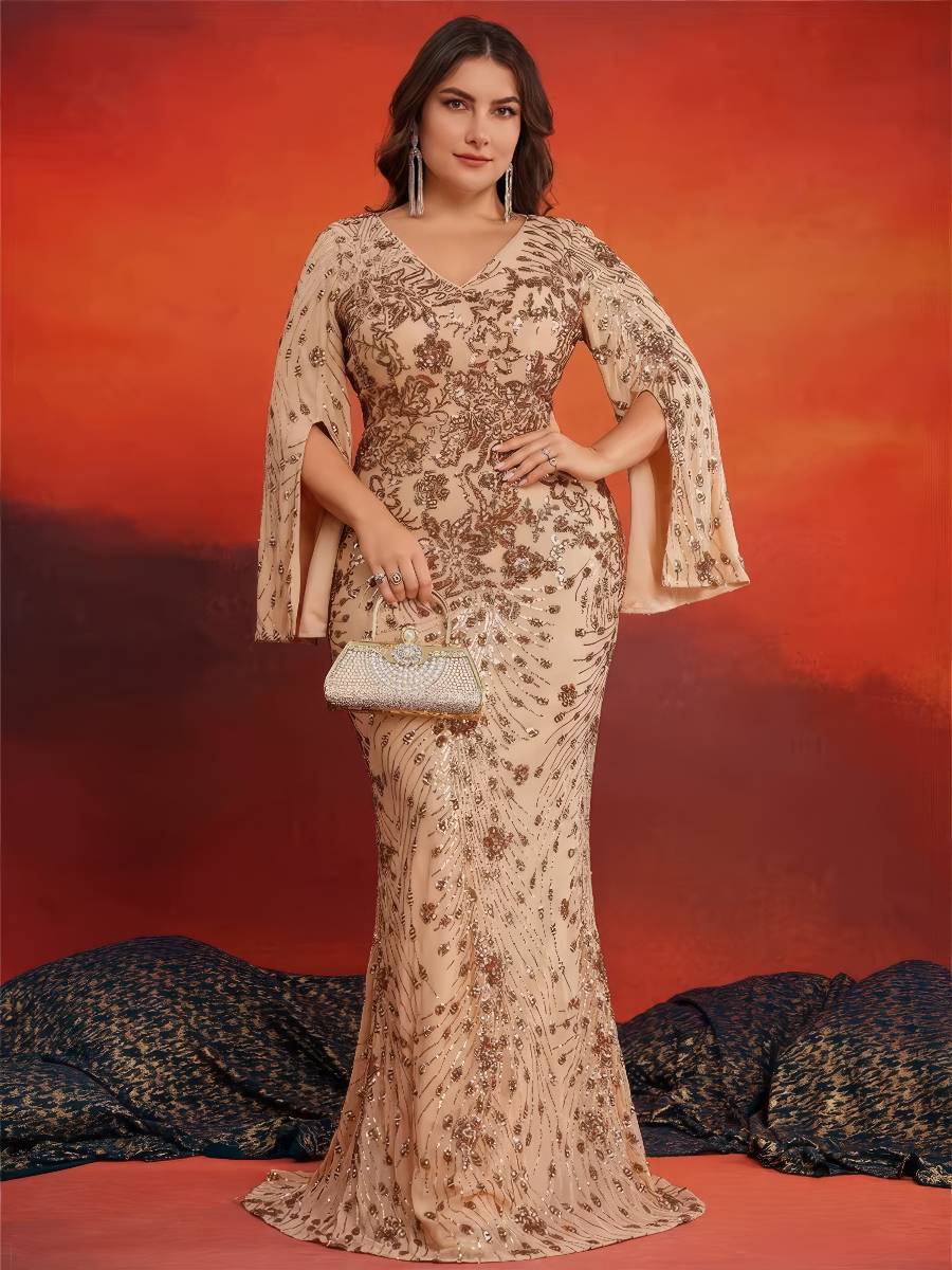 Robe Sirène Luxe Grande Taille Manches Longues Drapées Robe Sirène Luxe Grande Taille Manches Longues Drapées image 1