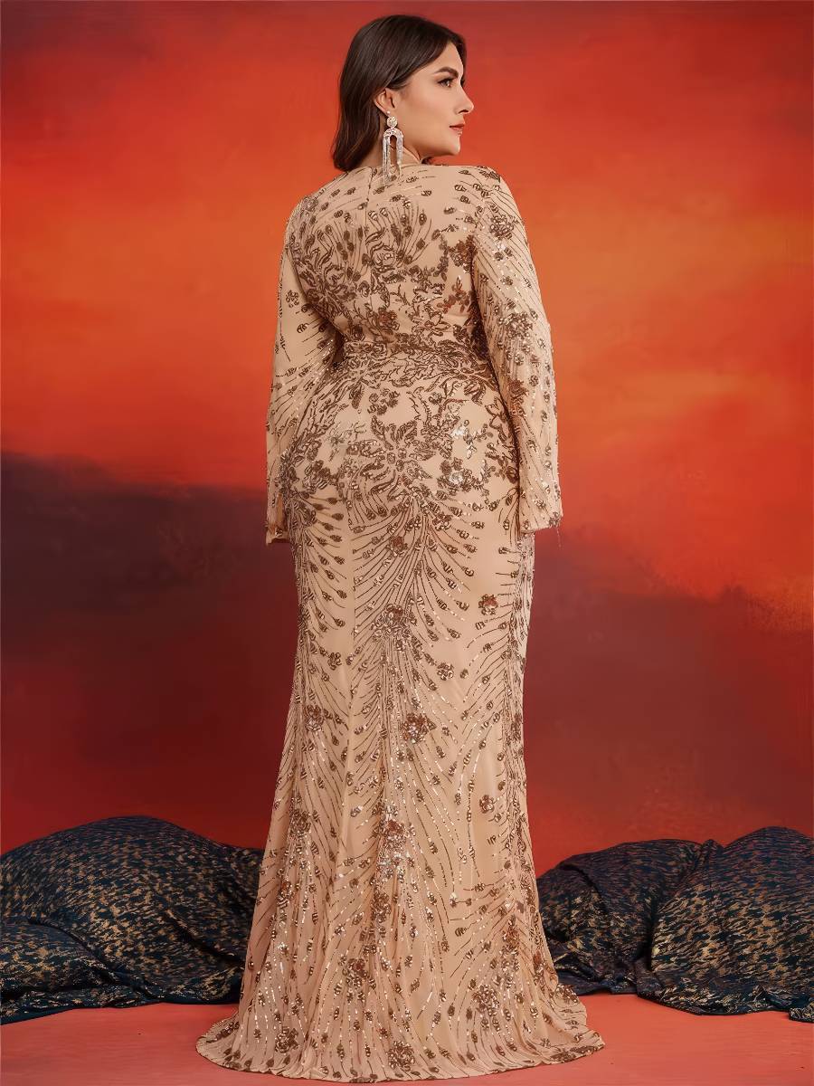 Robe Sirène Luxe Grande Taille Manches Longues Drapées Robe Sirène Luxe Grande Taille Manches Longues Drapées image 3