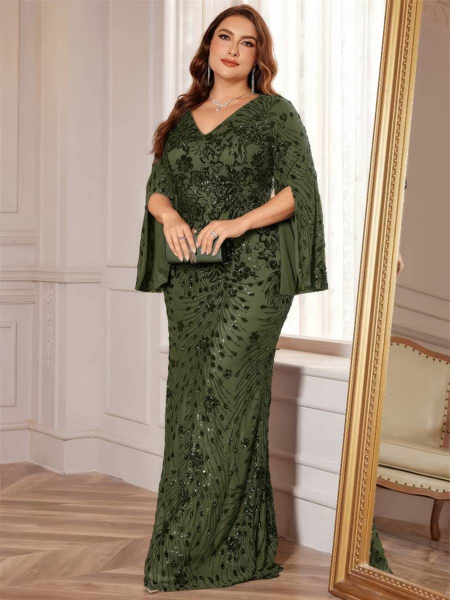 Robe Sirène Luxe Grande Taille Manches Longues Drapées Robe Sirène Luxe Grande Taille Manches Longues Drapées image 4