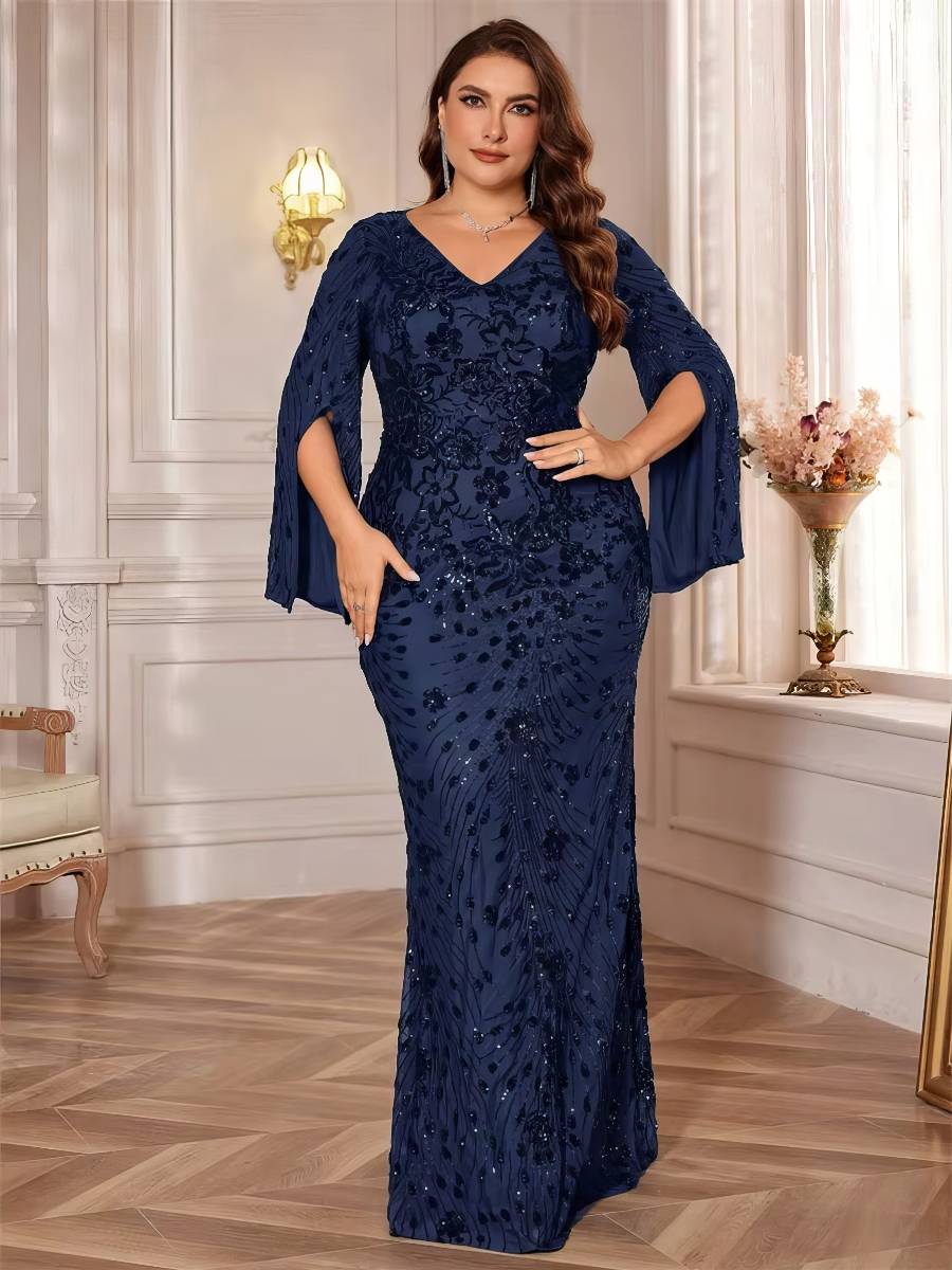 Robe Sirène Luxe Grande Taille Manches Longues Drapées Robe Sirène Luxe Grande Taille Manches Longues Drapées image 6