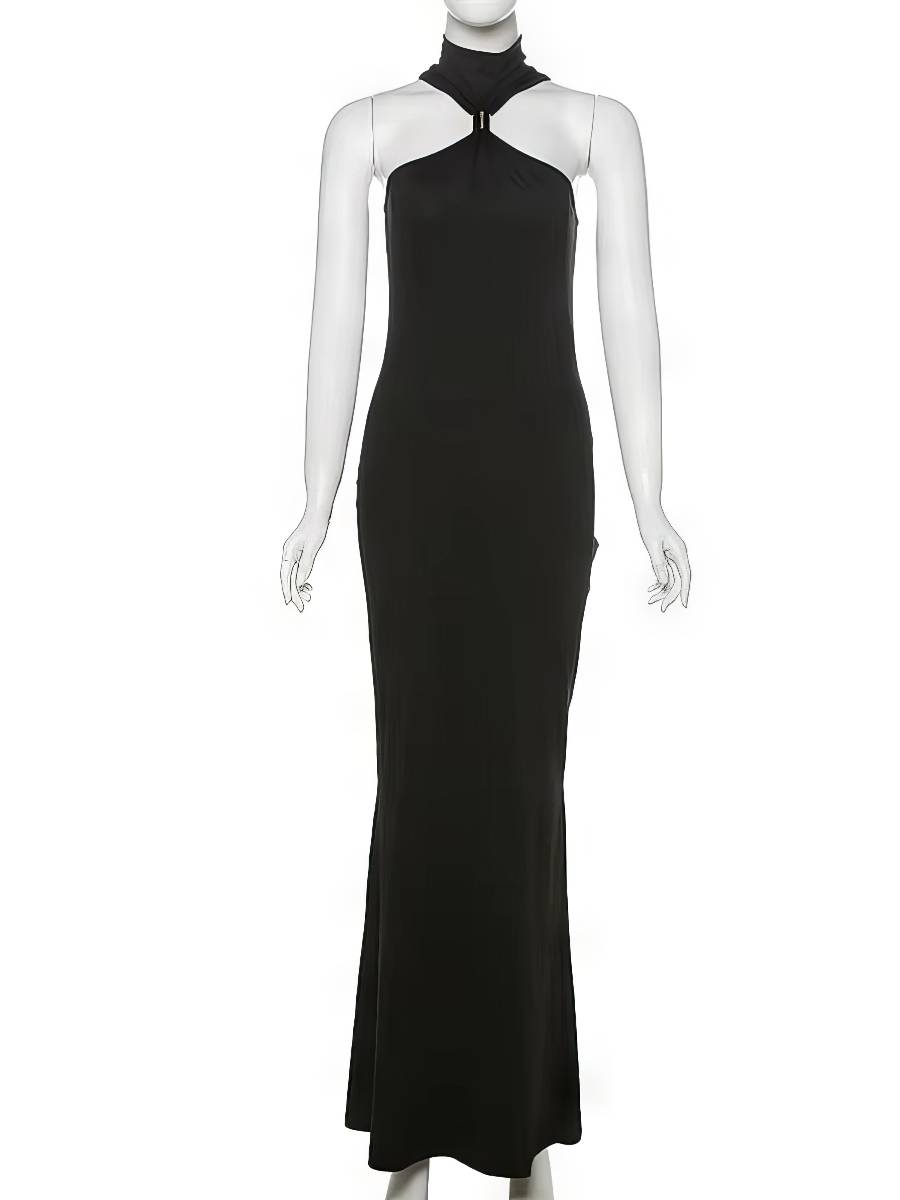 Robe Sirène Noire Longue Licou Asymétrique Épaules Nues Élégante Robe Sirène Noire Longue Licou Asymétrique Épaules Nues Élégante image 5