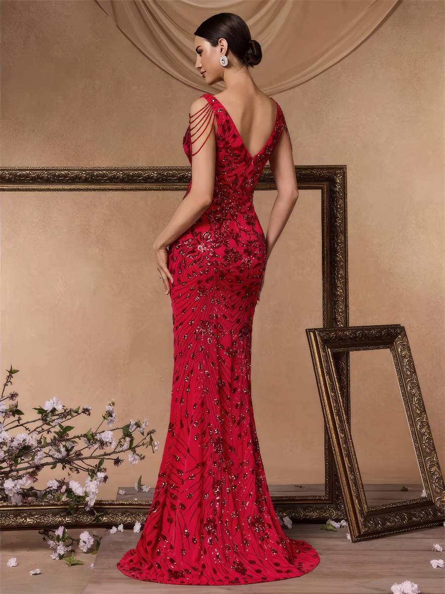 Robe Sirène Pailletée Fendue Bustier Glamour Soirée Élégante Velours Scintillant Robe Sirène Pailletée Fendue Bustier Glamour Soirée Élégante Velours Scintillant image 2