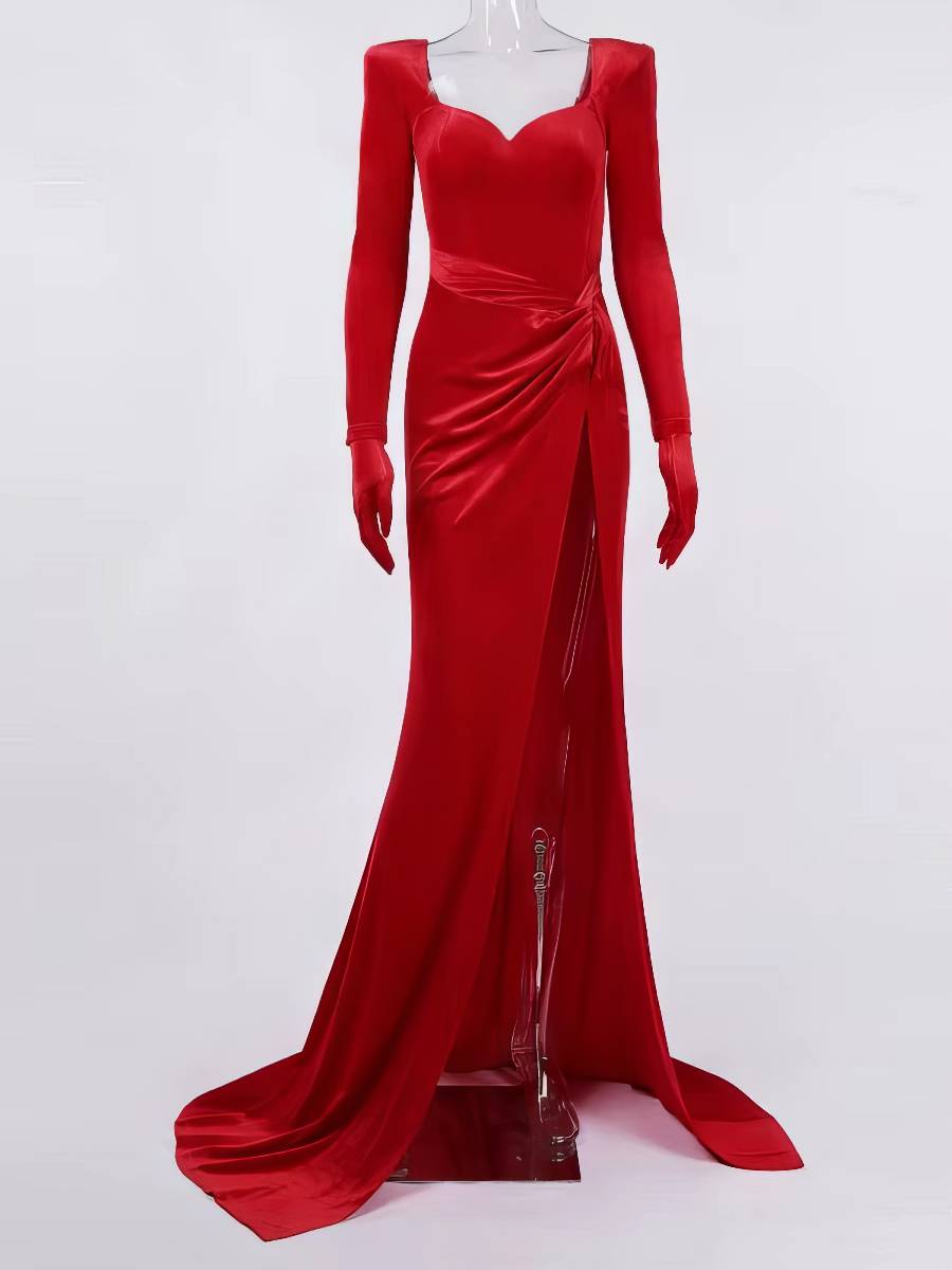 Robe Sirène Velours Manches Longues Gants Fente Haute Robe Sirène Velours Manches Longues Gants Fente Haute image 1